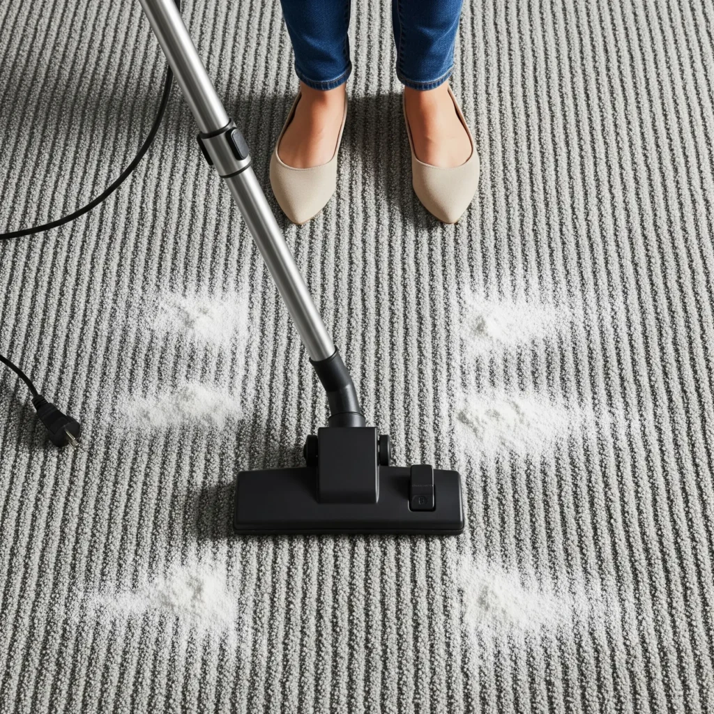 Person vacuuming carpet