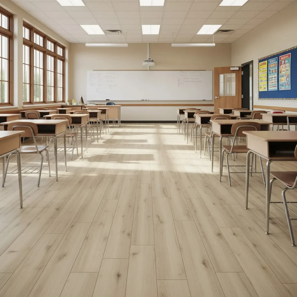 Vinyl flooring in empty classroom