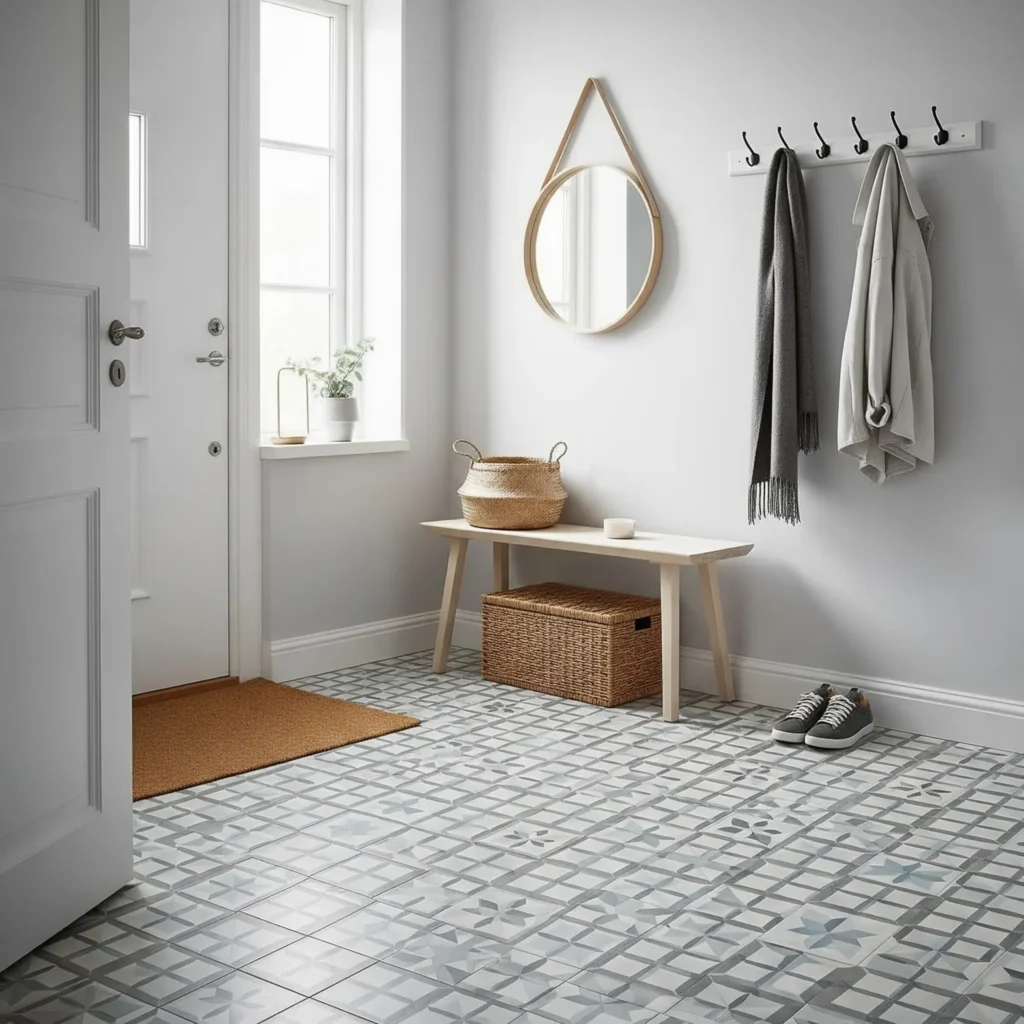 Patterned tile in roomy entryway